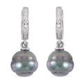 Tahitian Cultured Pearl and Moissanite Drop Earrings in Rhodium Over Sterling Silver 0.15 ctw - Sticky add to cart bar
