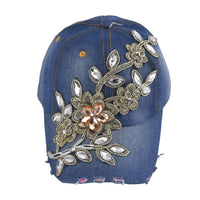 Silver Shinning Crystal and Big Lace Flower Cap with Velcro Fasteners (Adjustable Strap)