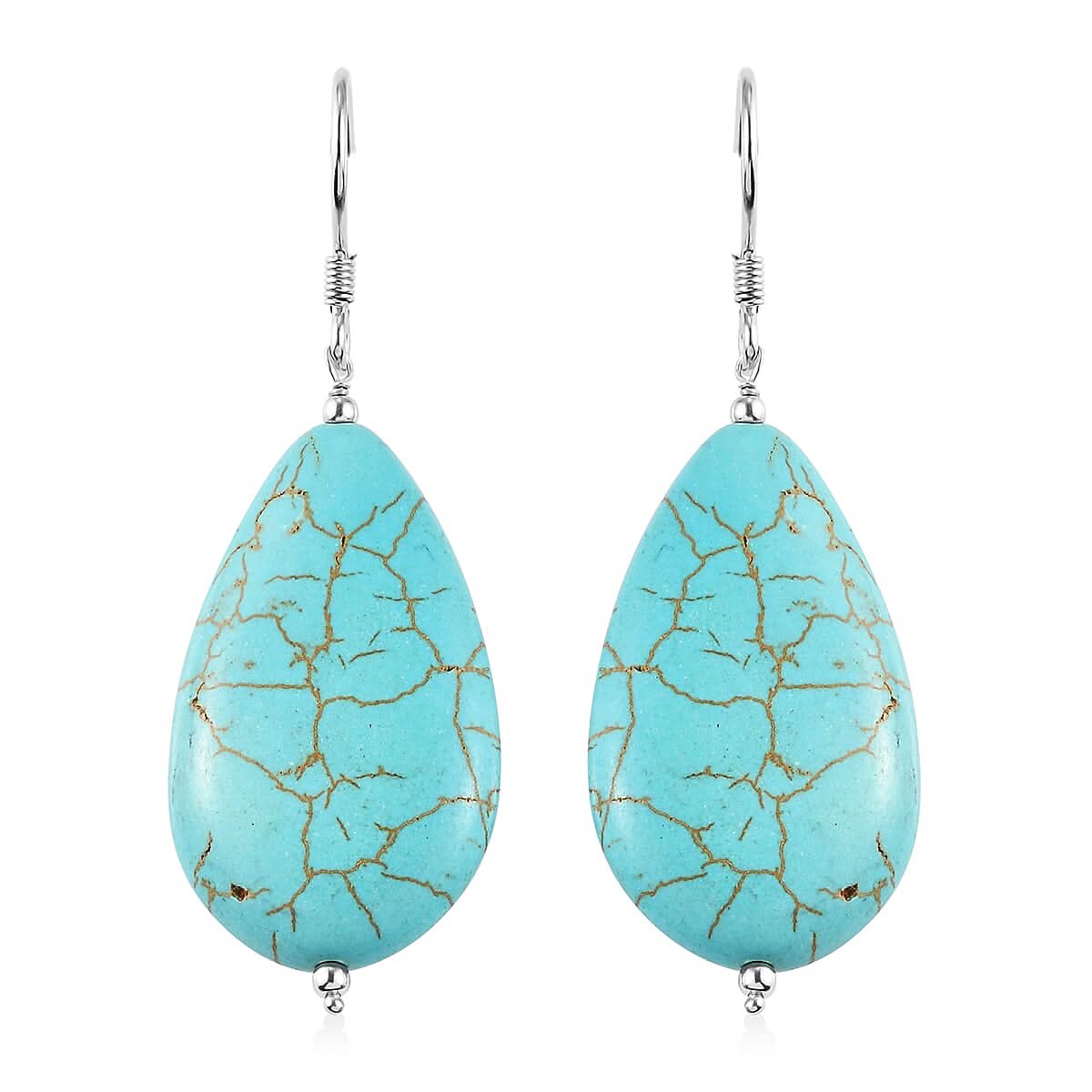 Blue Howlite Dangle Earrings in Sterling Silver 65.00 ctw