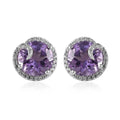 AAA Rose De France Amethyst and White Zircon Solitaire Stud Earrings in Platinum Over Sterling Silver 5.40 ctw - Sticky add to cart bar