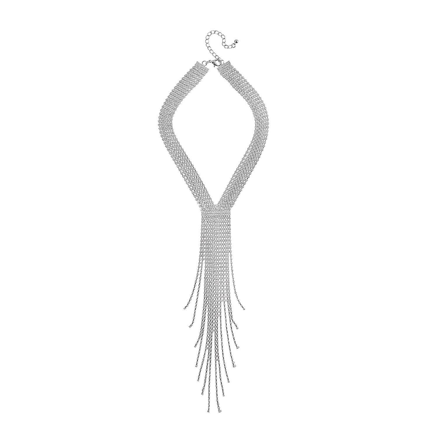 Austrian Crystal Multi-Chain Knotted Lariat Necklace in Silvertone 18-21 Inches