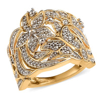 Karis White Diamond Accent Floral and Bee Ring in 18K YG Plated