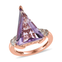 Rose De France Amethyst and Moissanite Ring in Vermeil Rose Gold Over Sterling Silver