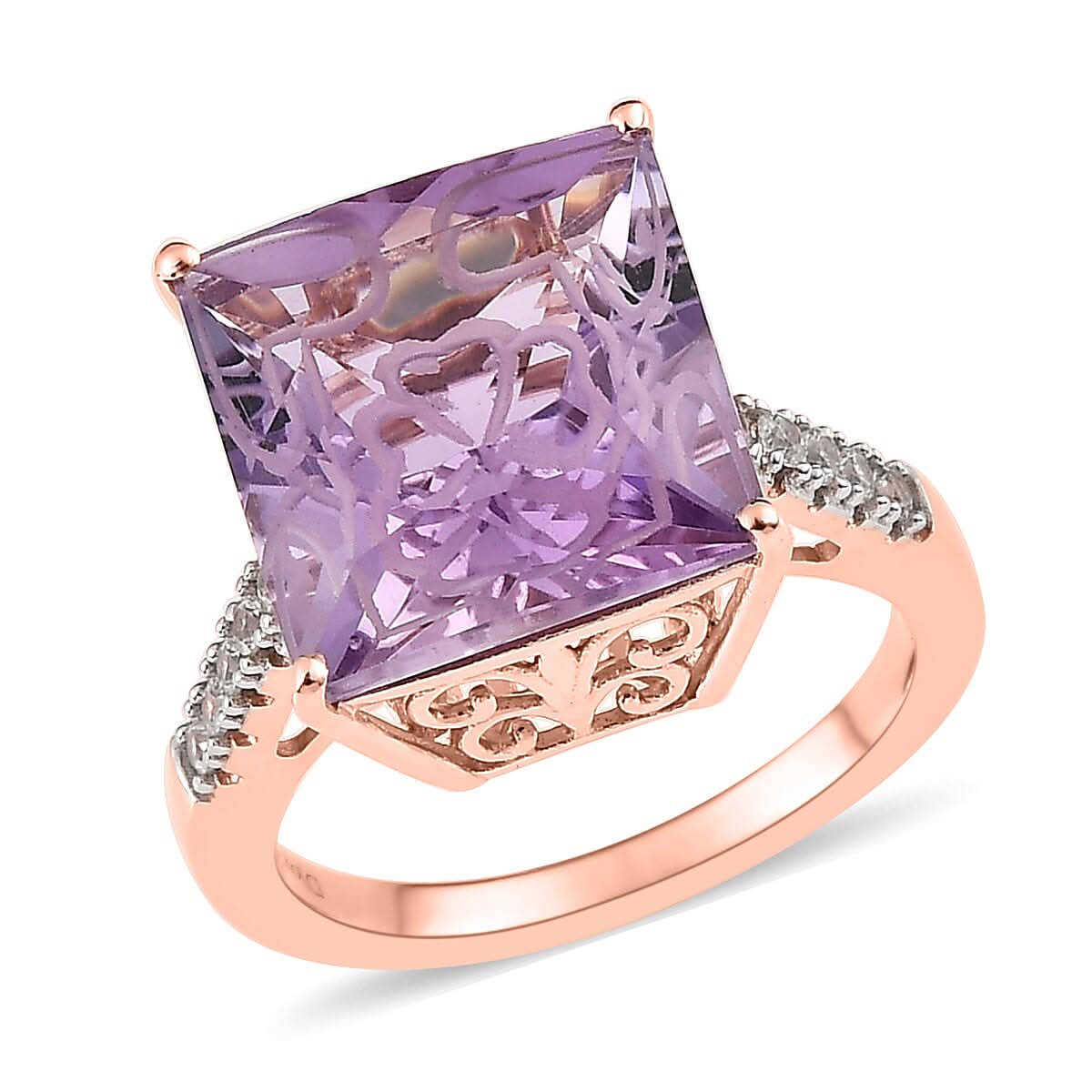 Rose De France Amethyst and White Zircon Ring in Vermeil RG Over Sterling Silver 9.25 ctw
