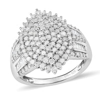 TLV Diamond Cluster Ring in Platinum Over Sterling Silver (Size 10.0) 2.00 ctw