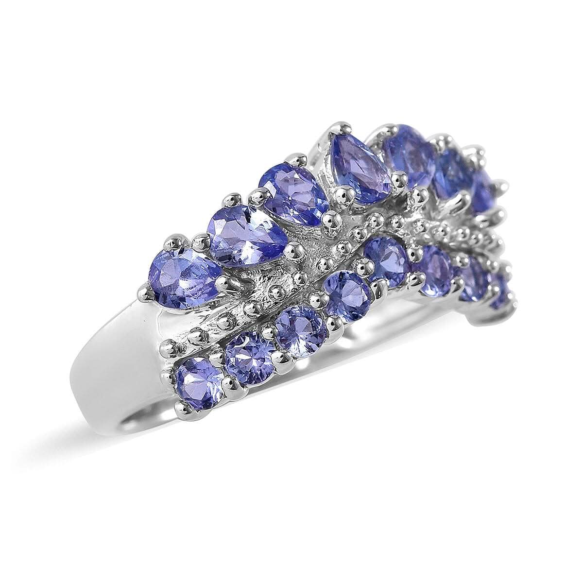 Tanzanite Chevron Ring in Platinum Over Sterling Silver (Size 7.0) 1.65 ctw