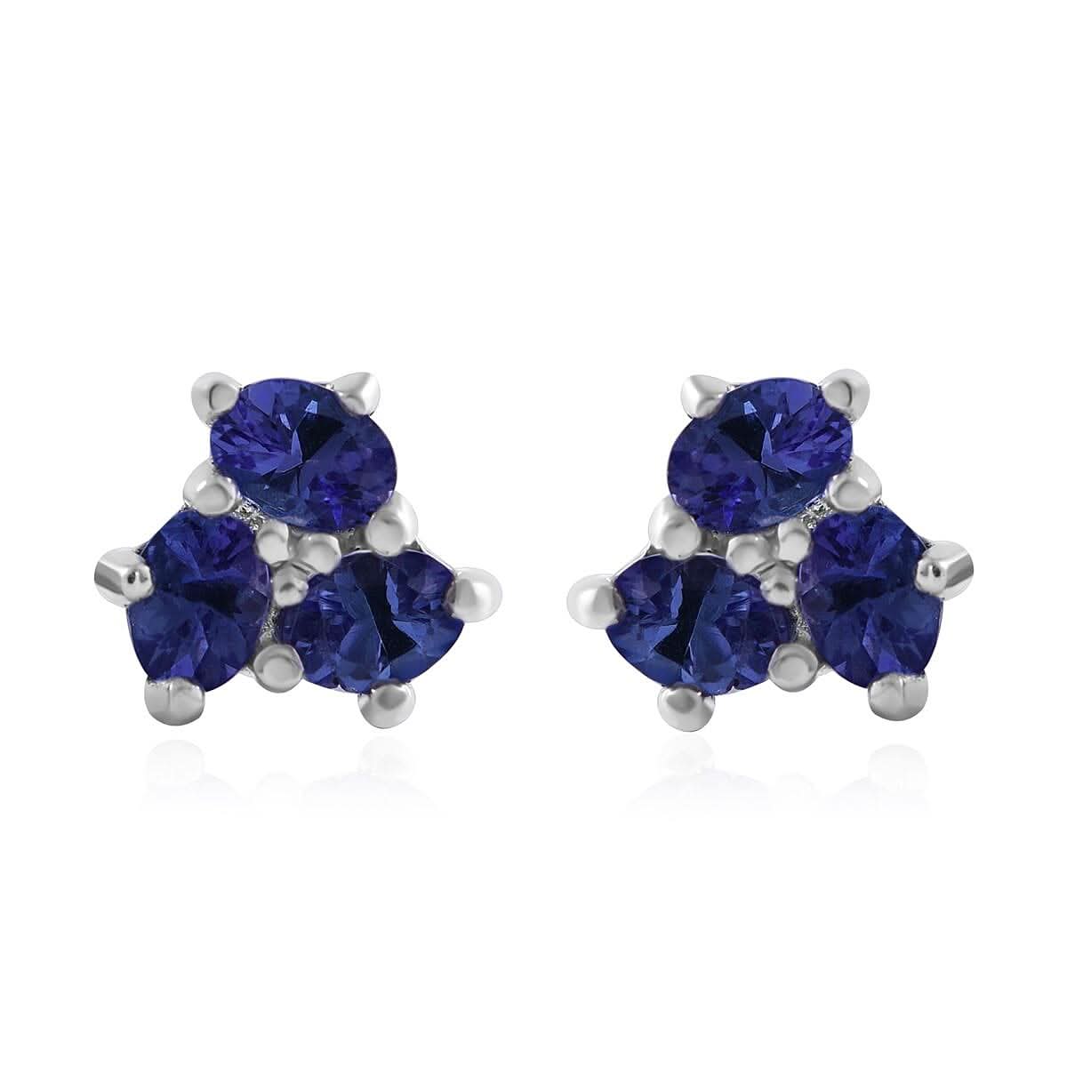 Tanzanite Stud Earrings in Platinum Over Sterling Silver 1.10 ctw
