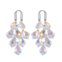 White Aurora Borealis Color Glass and White Austrian Crystal Earrings in Silvertone