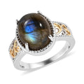 Karis Malagasy Labradorite Solitaire Ring in 18K YG Plated and Platinum Bond 5.85 ctw - Sticky add to cart bar