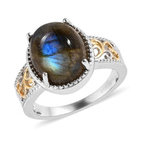 Karis Malagasy Labradorite Solitaire Ring in 18K YG Plated and Platinum Bond 5.85 ctw