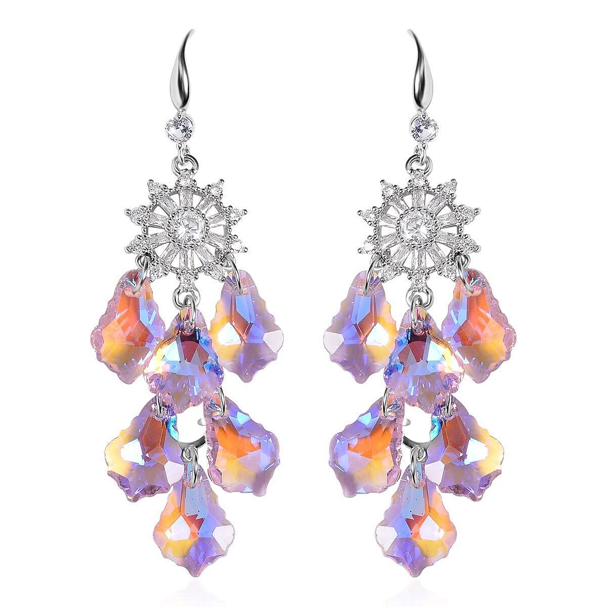 Pink Magic Color Glass and Austrian Crystal Floral Earrings in Stainless Steel and Silvertone