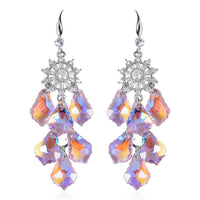 Pink Magic Color Glass and Austrian Crystal Floral Earrings in Stainless Steel and Silvertone