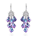 White Mystic Color Glass, Austrian Crystal Chandelier Earrings in Silvertone - Sticky add to cart bar
