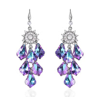 White Mystic Color Glass, Austrian Crystal Chandelier Earrings in Silvertone