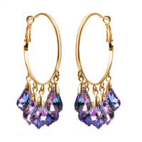 Purple Magic Color Glass Chandelier Earrings in Goldtone