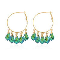 Green Magic Color Glass Earrings in Goldtone
