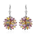D'Joy Multi Sapphire Floral Earrings in Platinum Over Sterling Silver 6.65 ctw - Sticky add to cart bar