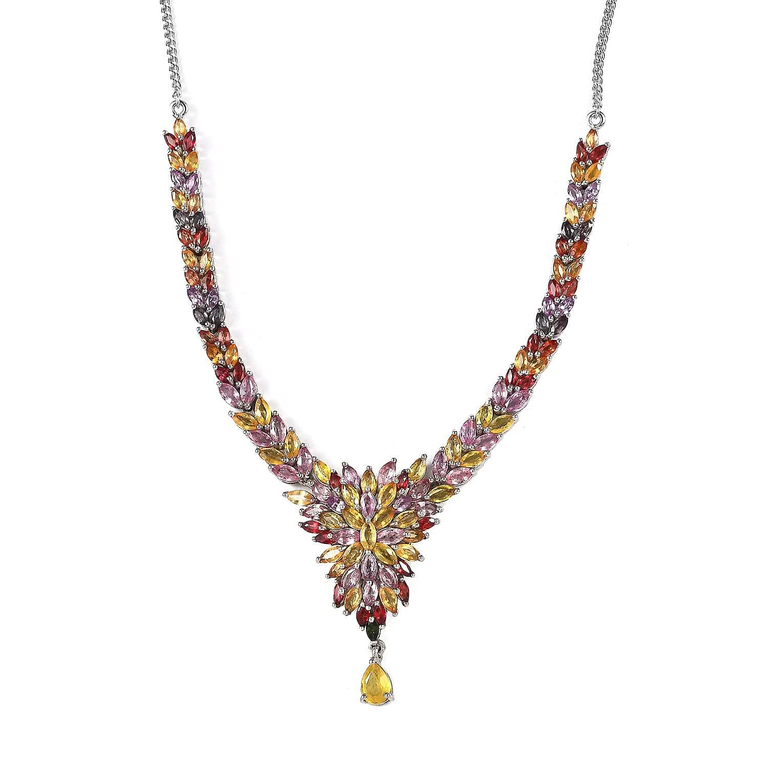 Multi Sapphire Necklace 18 Inches in Platinum Over Sterling Silver 18.60 ctw