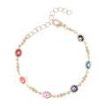 Multi Color Enameled Floral Evil Eye Protector Station Bracelet (6.50-8.50In) in Goldtone - Sticky add to cart bar