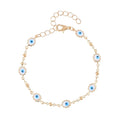 Multi Color Enameled Floral Evil Eye Protector Station Bracelet Anklet (7-9In) in Goldtone - Sticky add to cart bar