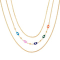 Multi Color Enameled Evil Eye Protector Station Necklace Layered Set 18-20 Inches in Goldtone - Sticky add to cart bar