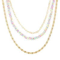 Multi Color Resin Layered Necklace Set 20-22 Inches in Goldtone