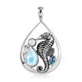 Sajen Silver Larimar and Multi Gemstone Seahorse Pendant in Platinum Over Sterling Silver 3.25 ctw - Sticky add to cart bar