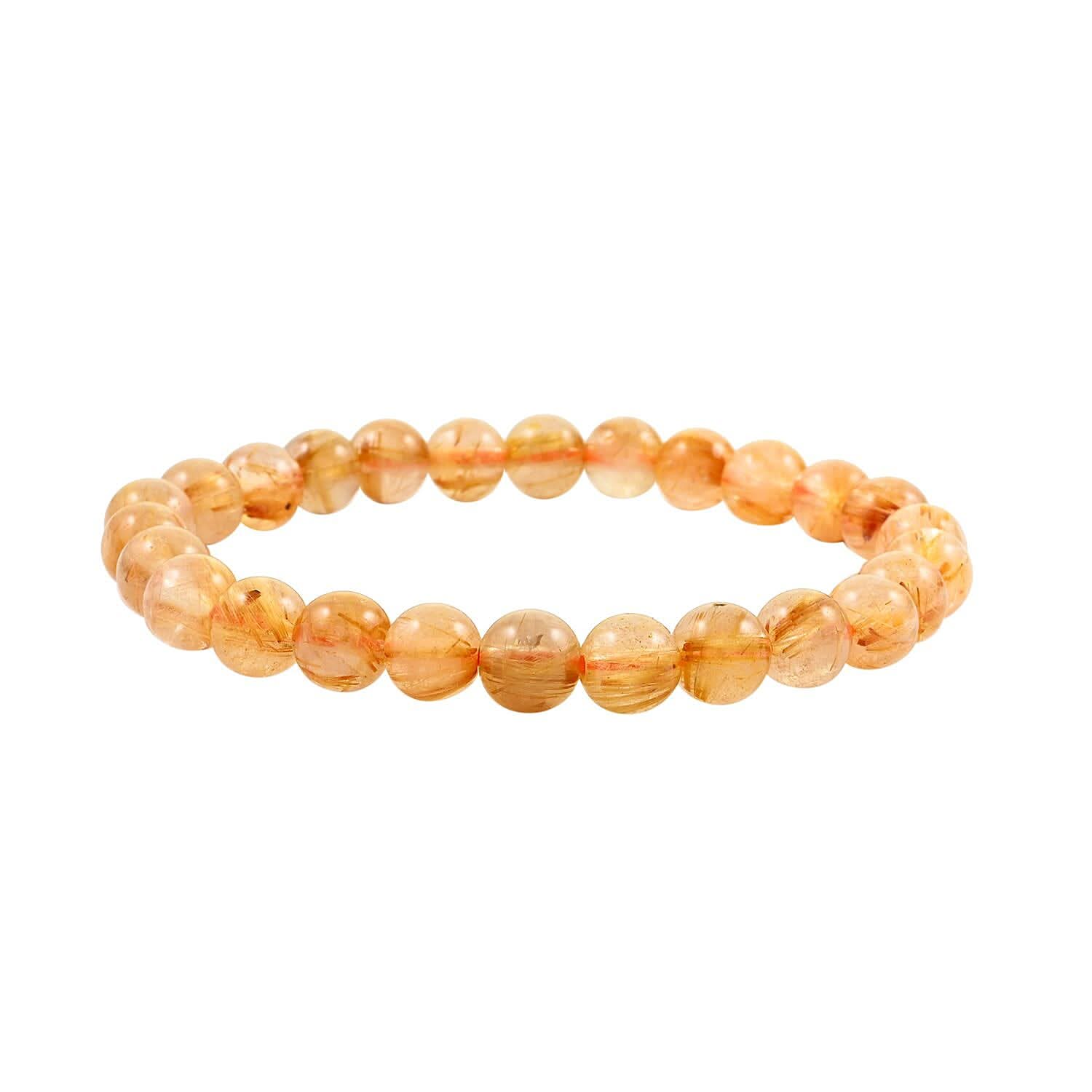 Golden Rutilated Quartz Beaded Stretch Bracelet 66.00 ctw