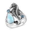Sajen Silver Larimar and Quartz Doublet Celestial Blue Seahorse Ring in Platinum Over Sterling Silver (Size 10.0) 2.60 ctw - Sticky add to cart bar