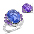Color Change Fluorite (IR) and Multi Gemstone Halo Ring in Rhodium Over Sterling Silver 11.90 ctw - Sticky add to cart bar