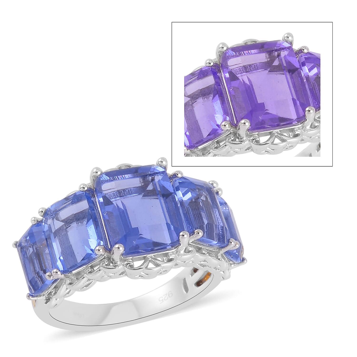 Color Change Fluorite (IR) 5 Stone Ring in Vermeil Yellow Gold and Platinum Over Sterling Silver 10.25 ctw