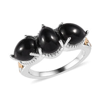 Karis Thai Black Spinel 3 Stone Ring in 18K YG Plated and Platinum Bond 5.25 ctw