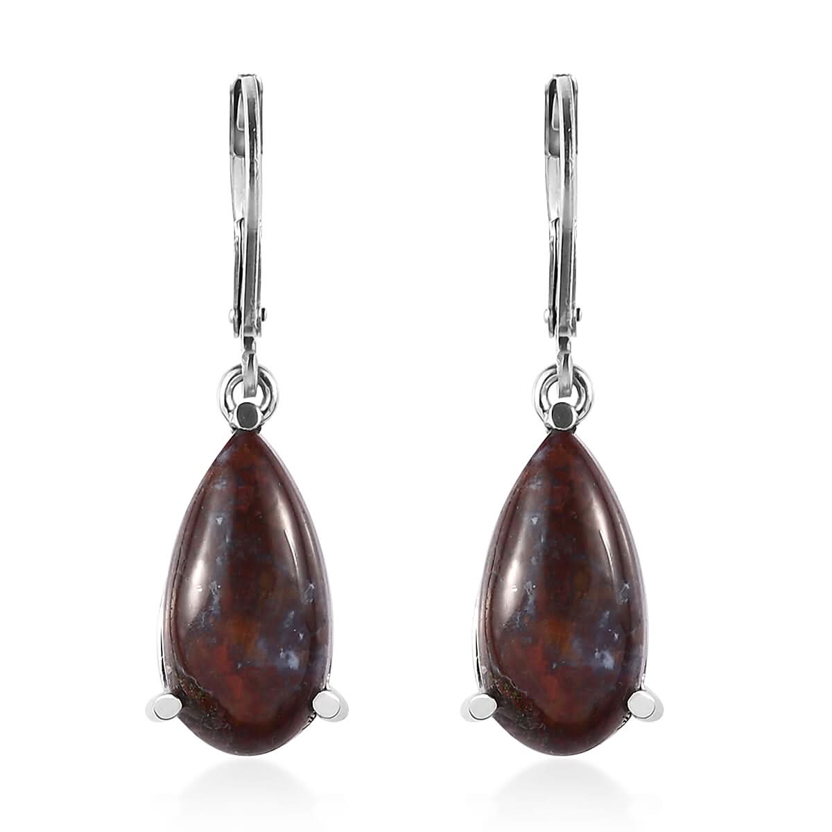 Red Lighting Jasper Lever Back Earrings in Stainless Steel 9.25 ctw