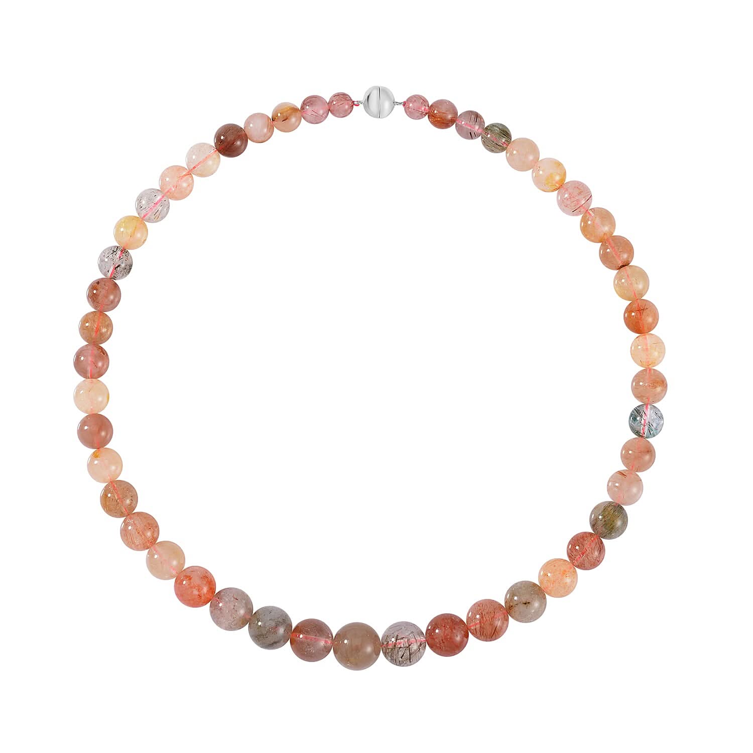 Multi Rutilated Quartz Beaded Necklace 20 Inches in Rhodium Over Sterling Silver 450.00 ctw