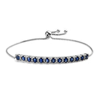 Kanchanaburi Blue Sapphire and White Zircon Bolo Bracelet in Platinum Over Sterling Silver (9.50 In) 2.75 ctw