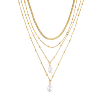 Simulated Pearl Beaded Station Necklace 15.5-19.5 Inches in Silvertone