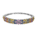 Multi Sapphire Floral Spray Bangle Bracelet in Platinum Over Sterling Silver (7.25 In) 14.15 ctw - Sticky add to cart bar