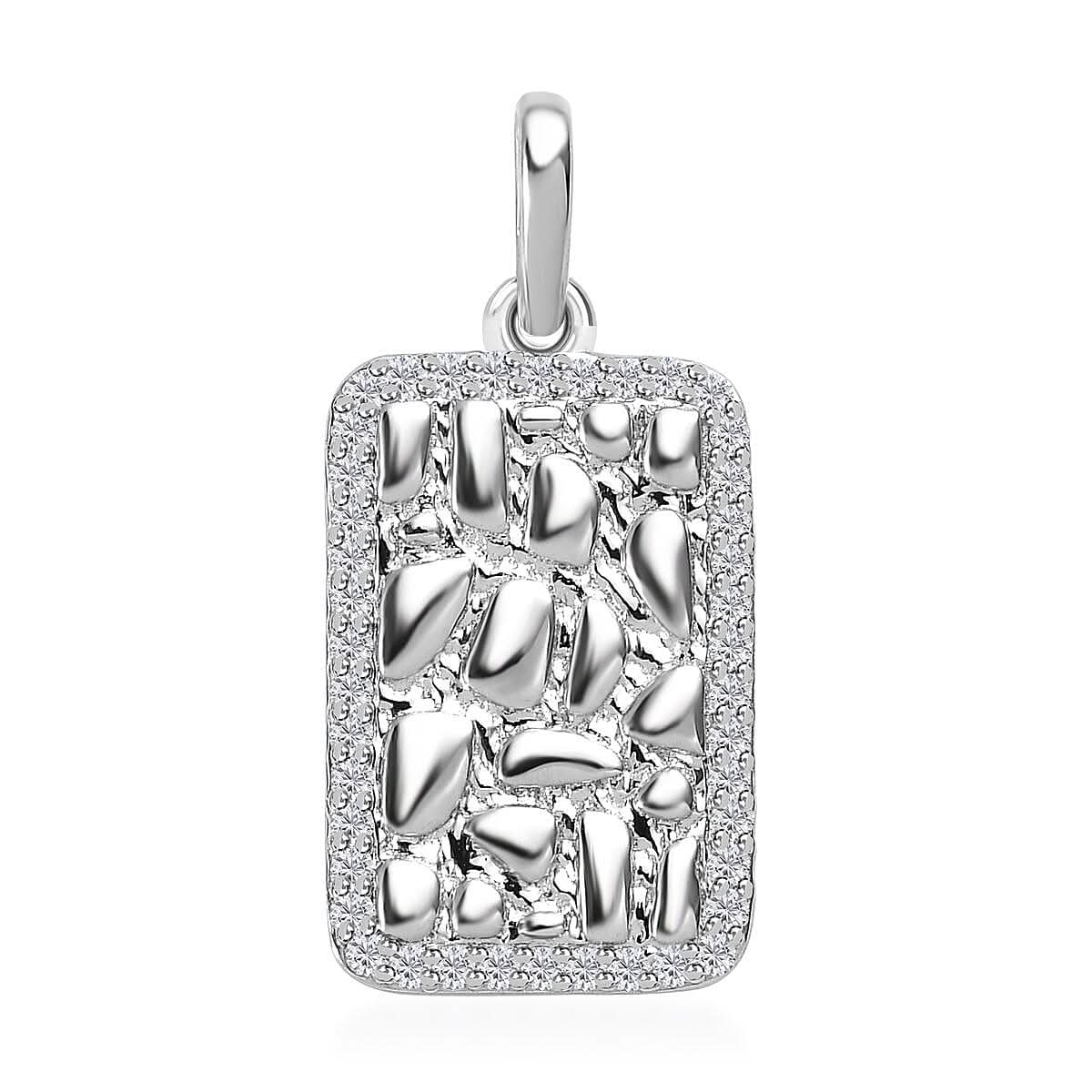 Luxoro 10K White Gold Moissanite Nugget Texture Pendant 0.20 ctw