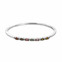 Multi-Tourmaline and White Zircon Bangle Bracelet in Stainless Steel (6.50 In) 1.70 ctw