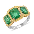 14K Yellow and White Gold Emerald, Natural Yellow and White Diamond SI 3 Stone Ring 4.35 ctw (Del. in 15-20 Days) - Sticky add to cart bar