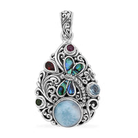 Bali Legacy Larimar and Multi Gemstone Pendant in Sterling Silver 5.30 ctw