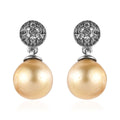South Sea Golden Pearl and Brown Zircon Drop Earrings in Platinum Over Sterling Silver 0.50 ctw - Sticky add to cart bar