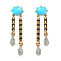 Sleeping Beauty Turquoise and Moissanite Dangling Earrings in Vermeil Yellow Gold Over Sterling Silver 4.85 ctw - Sticky add to cart bar