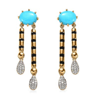 Sleeping Beauty Turquoise and Moissanite Dangling Earrings in Vermeil Yellow Gold Over Sterling Silver 4.85 ctw