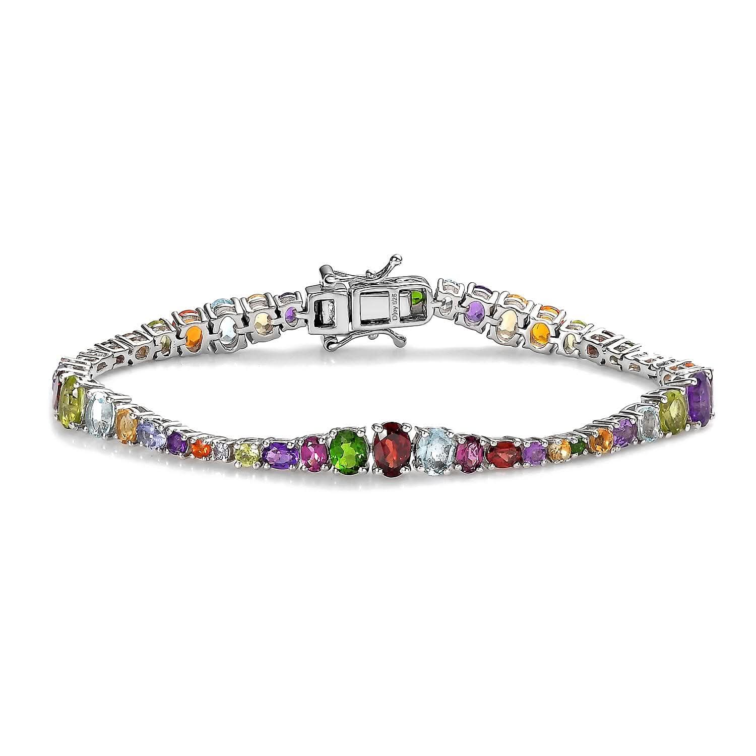 Multi Gemstone Rainbow Tennis Bracelet in Platinum Over Sterling Silver (7.25 In) 10.50 ctw