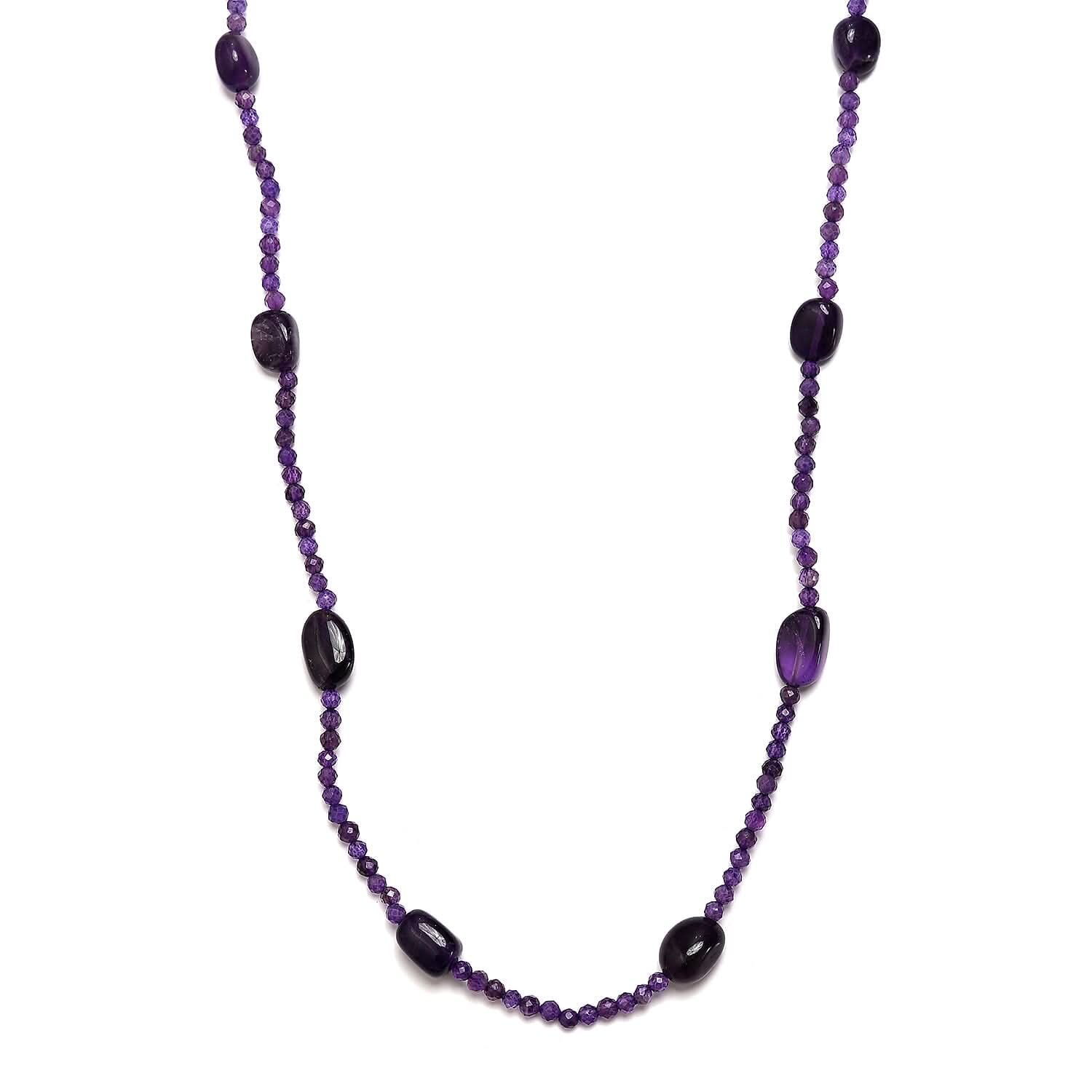 African Amethyst 67.00 ctw Beaded Station Necklace in Sterling Silver