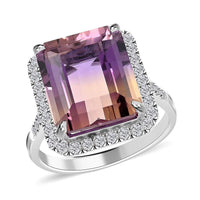 Anahi Ametrine and Moissanite Ring in Rhodium Over Sterling Silver (Size 10.0) 13.30 ctw