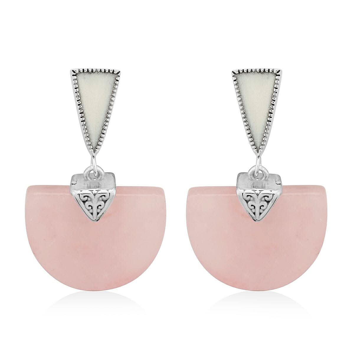 Galilea Rose Quartz and Enameled Earrings in Stainless Steel 17.50 ctw