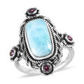 Larimar and Orissa Rhodolite Garnet Ring in Sterling Silver 4.85 ctw - Sticky add to cart bar