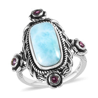 Larimar and Orissa Rhodolite Garnet Ring in Sterling Silver 4.85 ctw